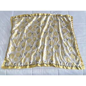 The Peanut Shell Baby Blanket Yellow Floral Satin Binding Fleece Backing 34 x 41